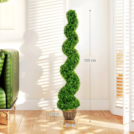 Artificial Spiral Boxwood Trees Set of 2 with Pots, 150 cm, Green