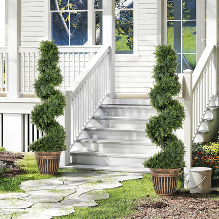 Artificial Spiral Cypress Trees Set of 2 with Pots, 120 cm, Green
