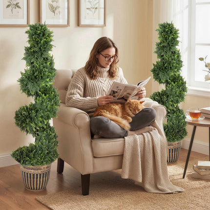 Artificial Spiral Cypress Trees Set of 2 with Pots, 120 cm, Green