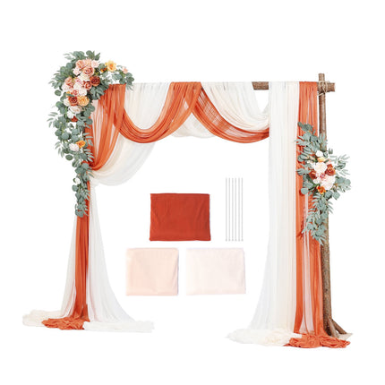 Artificial Wedding Arch Flowers, Orange 5-Piece Drapes Kit