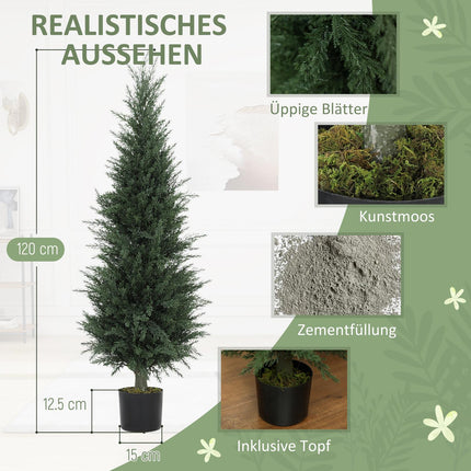 Dirbtinis kiparisas, 638 plastikiniai lapai, su vazonu, atsparus UV spinduliams, žalias