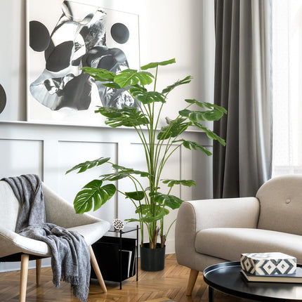 Dirbtiniai augalai, dirbtinė Monstera Deliciosa, 180 cm dirbtinis augalas su 24 šakomis, kambarinis augalas, dirbtinė eglutė, augalų dekoracija patalpoms, žalia