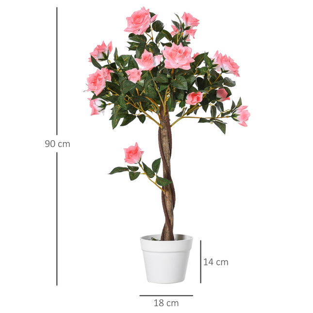 Artificial Rose Plant in Cement Pot, 90cm, Pink