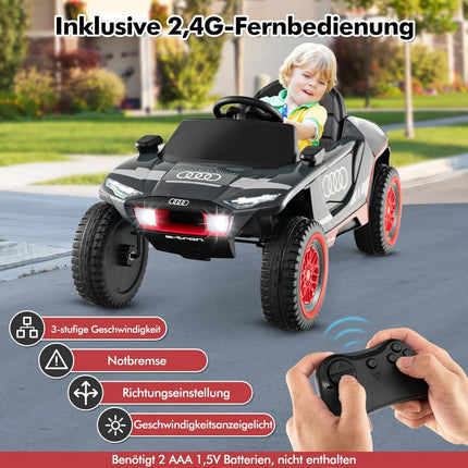 „Audi“ elektrinis automobilis vaikams 12 V elektrinis vaikiškas automobilis su nuotolinio valdymo pultu, LED žibintais ir 4 pakabomis, pilkos spalvos