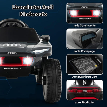 „Audi“ elektrinis automobilis vaikams 12 V elektrinis vaikiškas automobilis su nuotolinio valdymo pultu, LED žibintais ir 4 pakabomis, pilkos spalvos