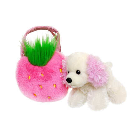 Aurora Fancy Pals minkštas žaislas - braškių spalvos pudelis maišelyje, 20 cm