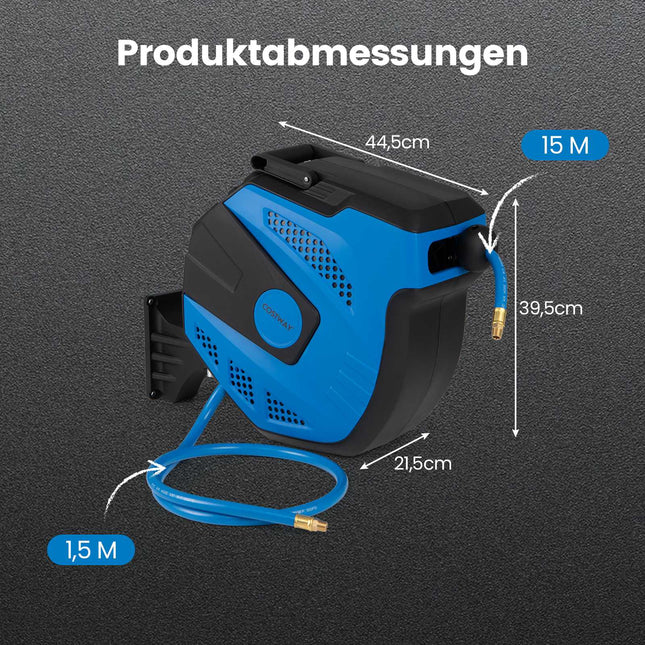 Automatinė oro žarnos ritė, 15 m + 1,5 m, sieninis tvirtinimo komplektas