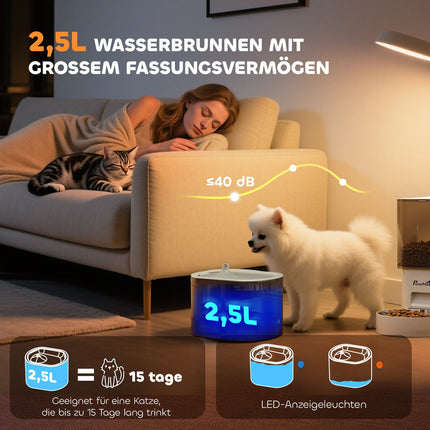 Automatinis naminių gyvūnėlių šėrykla ir 2,5 l vandens dozatorius katėms / šunims