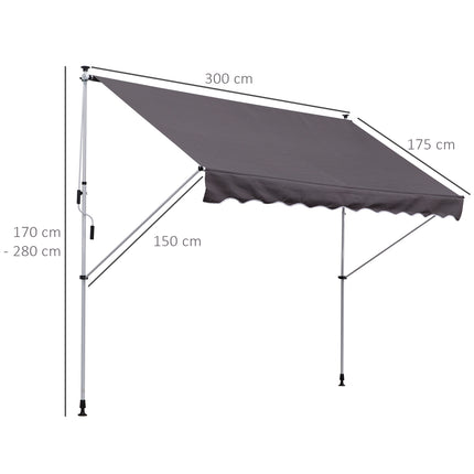 Markizės spaustukas, sulankstoma svirtis, markizės apsauga nuo saulės, sulankstoma svirtis, rankinis alkūninis velenas, pilkas, 300 x 150 cm