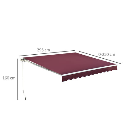 Markizė, sulankstoma balkono markizė su rankena, apsauga nuo saulės, 3 x 2,5 m, vyno raudonumo, aliuminis + poliesteris