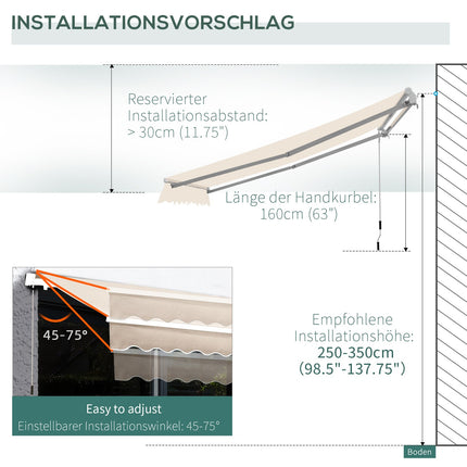 Sulankstoma markizė su rankena, apsauganti nuo saulės, kreminės baltos spalvos, 2,95 x 2,5 m