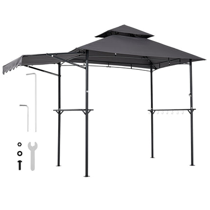 BBQ Grill Gazebo 8 x 5 Ft, Double-Tier Roof, Shelves