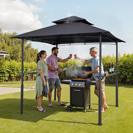 BBQ Grill Gazebo 8x5 Ft, Double-Tier Roof, Steel Frame