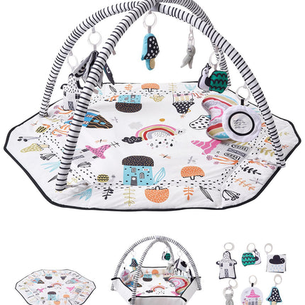 Baby Play Gym Mat, 6 Sensory Toys, 41.7in Square