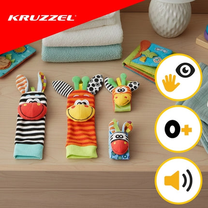 Kūdikių barškučių rinkinys, 4 dalių rankų juostos ir kojinės