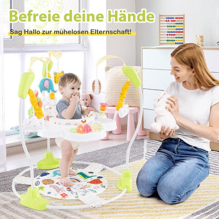 Baby Sky Jumperoo su reguliuojamo aukščio žaisliukais ir muzikine dėtute vaikštynė, geltona