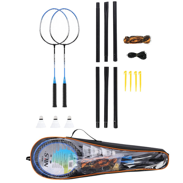 Badmintono rinkinys - 2 raketės, 3 plunksninukai, tinklelio uždangalas