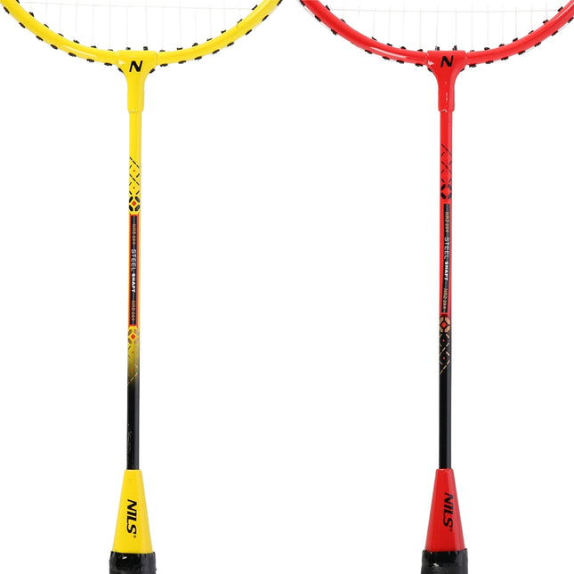 Badmintono rinkinys - 4 raketės, 3 plunksninės lazdos, tinklas