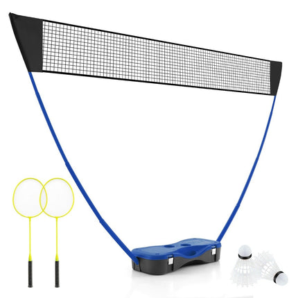 Badmintono tinklo stovas, nešiojamas plunksninis žaidimas su raketėmis, pilnas badmintono rinkinys, mėlynas