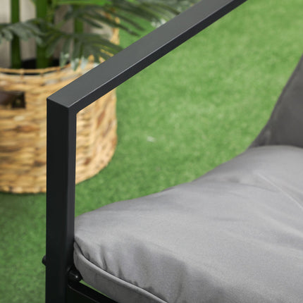 Balkono baldai su sėdynių pagalvėlėmis, sodo poilsio komplektas, dvigulė sofa, 2 foteliai, kavos staliukas, pilka+juoda