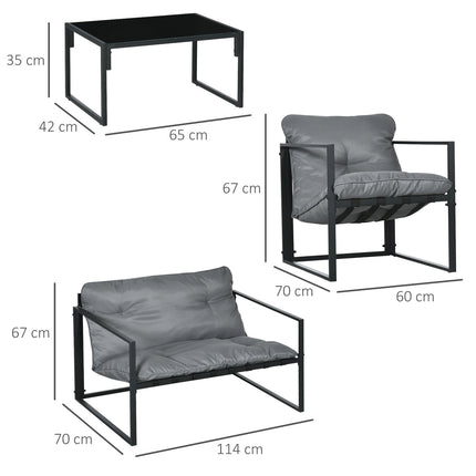 Balkono baldai su sėdynių pagalvėlėmis, sodo poilsio komplektas, dvigulė sofa, 2 foteliai, kavos staliukas, pilka+juoda