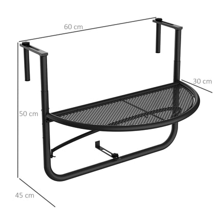 Pakabinamas balkono stalas, reguliuojamo aukščio, pusapvalis, metalinis, Ø30 cm