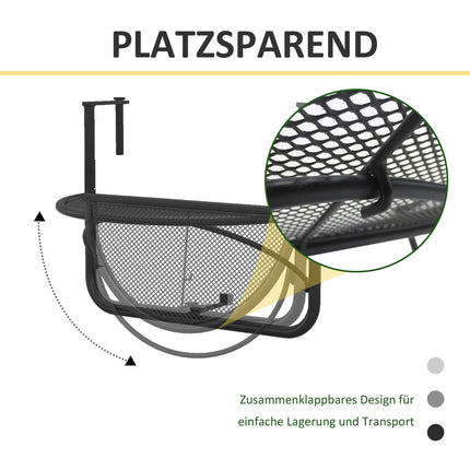 Pakabinamas balkono stalas, reguliuojamo aukščio, pusapvalis, metalinis, Ø30 cm