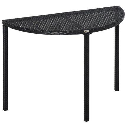 Balkono stalas, pusapvalis sodo staliukas, pagamintas iš poliratano ir metalo, juodas, 100 x 50 x 74 cm