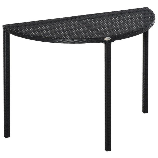 Balkono stalas, pusapvalis sodo staliukas, pagamintas iš poliratano ir metalo, juodas, 100 x 50 x 74 cm