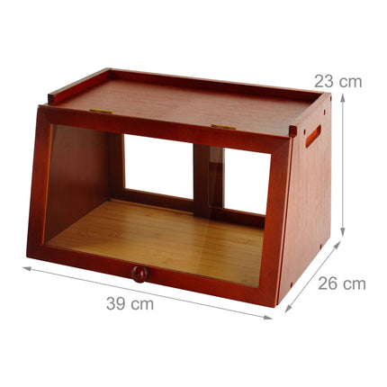Bamboo Bread Bin with Viewing Window and Top Shelf, Brown