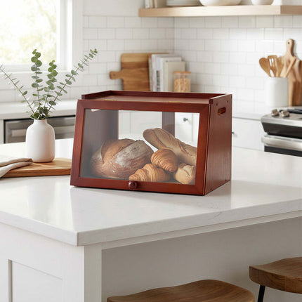 Bamboo Bread Bin with Viewing Window and Top Shelf, Brown