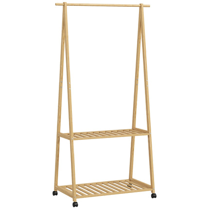 Bambukinis drabužių kabykla su ratukais, 112 cm pakabinimo aukštis