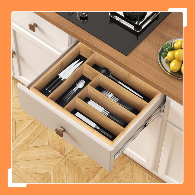 Bamboo Cutlery Tray – 6 Compartments, Drawer Organizer