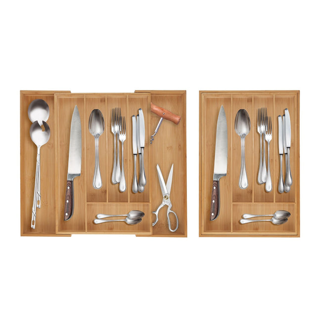 Bamboo Cutlery Tray, Adjustable Drawer Organizer