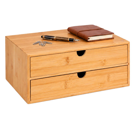 Bamboo Drawer Box Desk Organiser with 2 Drawers, 13.5 x 33 x 21 cm, Natural