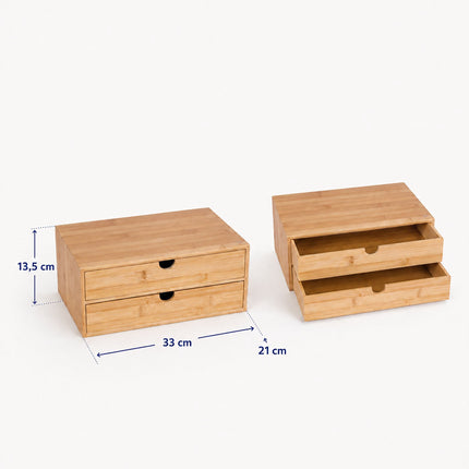 Bamboo Drawer Box Desk Organiser with 2 Drawers, 13.5 x 33 x 21 cm, Natural