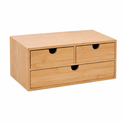 Bamboo Drawer Box Desk Organiser with 3 Drawers, 13.5 x 33 x 21 cm, Natural