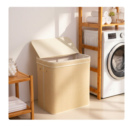 Bambukinis skalbinių krepšys su dangčiu, skalbiamu įdėklu