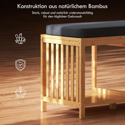 Bambukinis batų suoliukas su pagalvėle, atvira saugykla, 220 kg talpa