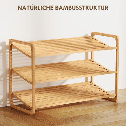 Bambuko batų lentyna, 3 pakopų, 30 kg talpa, natūrali mediena