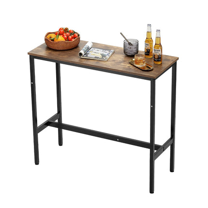 Bar Height Pub Table 39x16 in, Metal Frame, Rustic Brown
