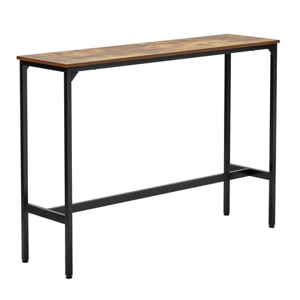 Bar Height Pub Table, Metal Frame, Rustic Brown, 55x15x39 in