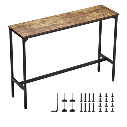 Bar Height Pub Table, Metal Frame, Rustic Brown, 55x15x39 in