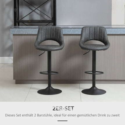 Baro kėdžių komplektas, 2 kėdės, virtuvės taburetės, odos imitacija, pasukama, reguliuojamo aukščio, su kojų atrama, metalinis rėmas, 44 x 49 x 90-110 cm, pilkos spalvos