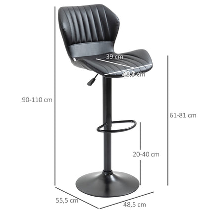Baro kėdžių komplektas, reguliuojamo aukščio, 2 besisukančios, 360° kampu pasukamos, su dirbtinės odos atlošu, 48,5x55,5x90-110 cm