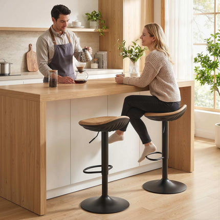 Bar Stools Set of 2 Swivel Height-Adjustable with Footrest, Oak Look, Black