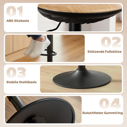 Bar Stools Set of 2 Swivel Height-Adjustable with Footrest, Oak Look, Black