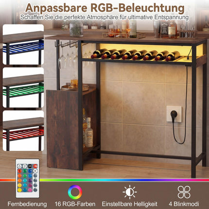 Baro stalas su RGB apšvietimu, butelių laikikliu, stiklinių laikikliu, USB-C