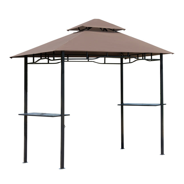 Sodo paviljonas-kepimo palapinė su ugniai atspariu dvigubu stogu, kavos rudos ir juodos spalvos, 245 x 148 x 252 cm