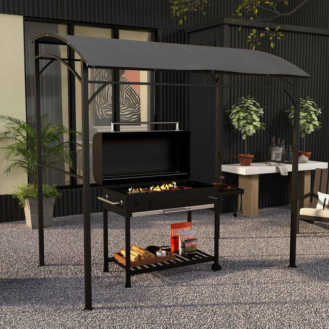 Kepsninės paviljonas 215 x 150 x 220 cm, vandeniui atsparus sodo paviljonas su išlenktu stogu, sodo pavėsinė su kabliukais, kepsninės paviljonas, sodo palapinė, kepsninės palapinė, vakarėlių palapinė sodo vakarėliui, iškylai, kepsninė, tamsi